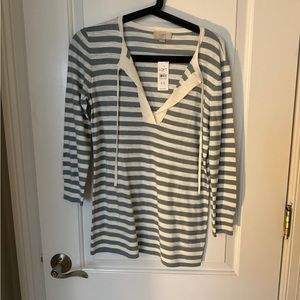 Loft Blue and White Striped 3/4 Blouse Top XS
